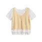 Yellow Knitted Vest+White T-Shirt
