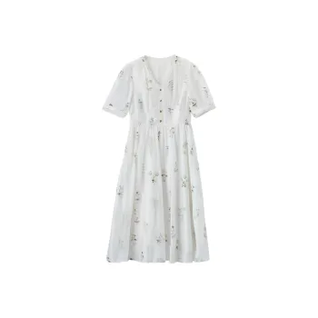 XIANGYING Short Sleeved Dress Women's Beige