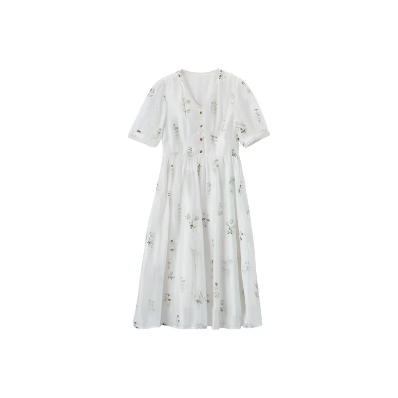 XIANGYING Short Sleeved Dress Women's Beige-0