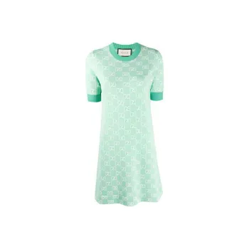GUCCI Short Sleeved Dresses Women's Aqua Green