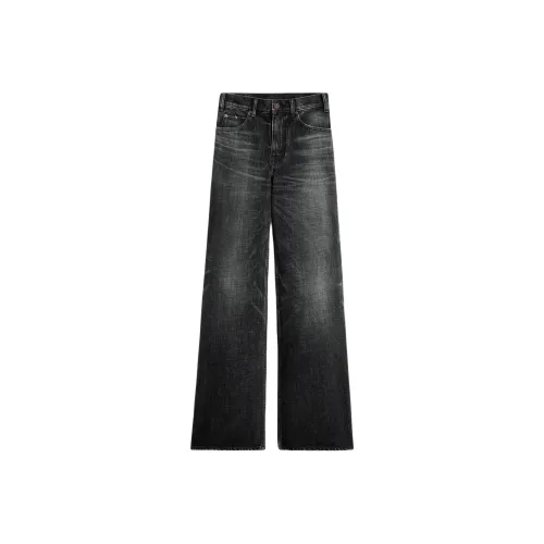CELINE Flared Surf Jeans In Black Ice Rinse Denim