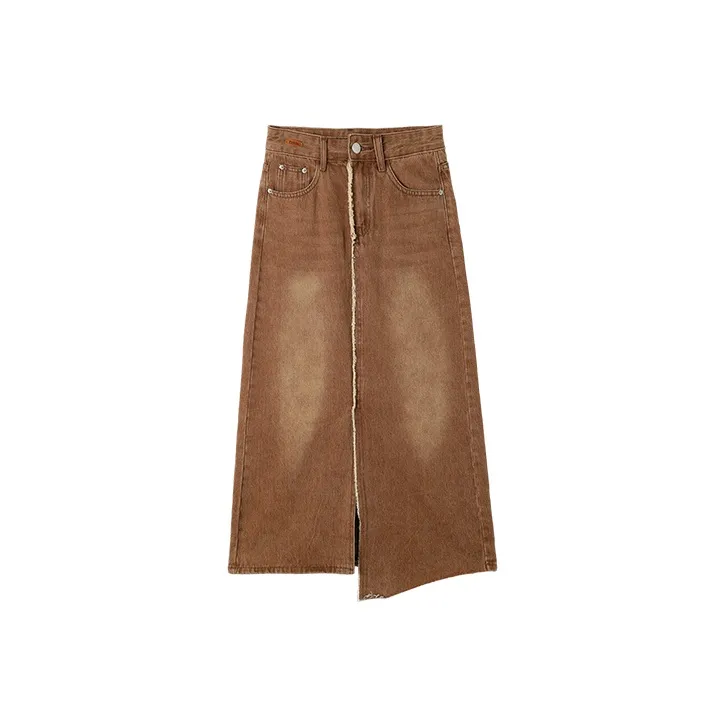 MITUAN Denim Long Skirts Women's Coffee-0