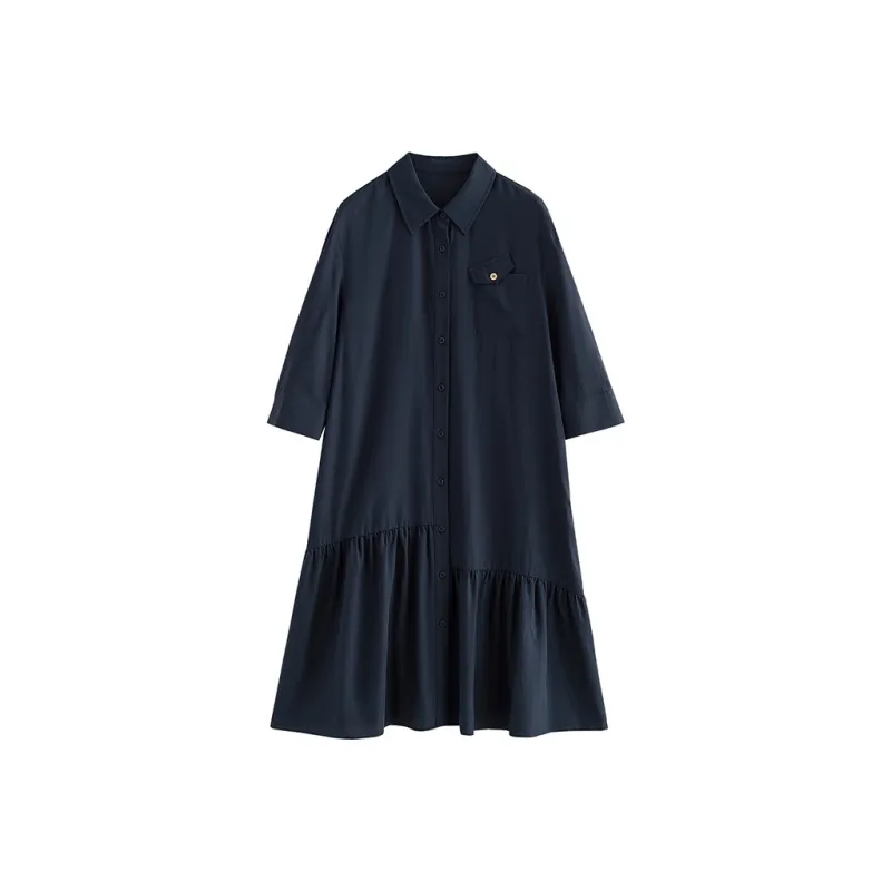 Initial Language Long Sleeved Dresses Women's-0