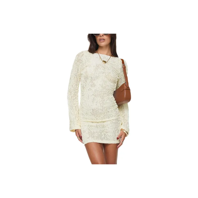 PRINCESS POLLY COOLIBAH LONG SLEEVE MINI DRESS Long-Sleeved Dresses Women's CREAM/Cream-0