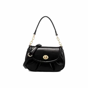 COOGI Synthetic Leather With Cow Leather Shoulder Bag Medium Size Women's Ecru/Black