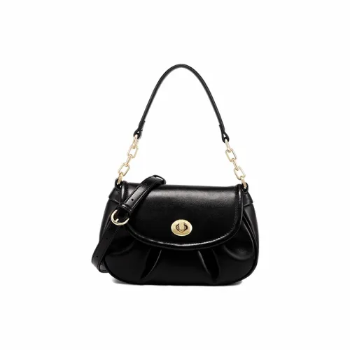COOGI Synthetic Leather With Cow Leather Shoulder Bag Medium Size Women's Ecru/Black
