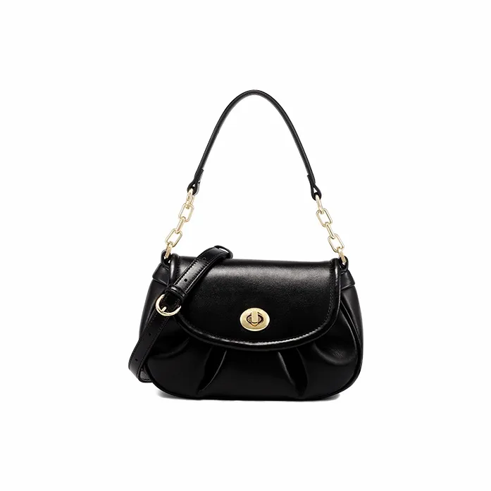 COOGI Synthetic Leather With Cow Leather Shoulder Bag Medium Size Women's Ecru/Black-7