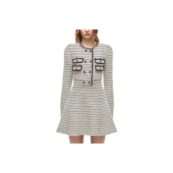 Self-portrait Long-Sleeved Dresses Women's Black White Mixed Color