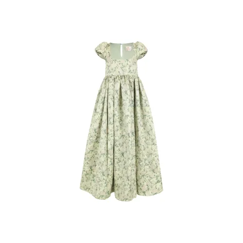 Selkie Collection x Bridgerton FW24 Short Sleeved Dresses Women's ELOISE Green Base Constant Color Jacquard
