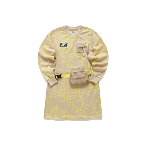 FILA FUSION FILA FUSION X WM White Mountain Collaboration Long Sleeved Dresses Women's Gold Night Cherry