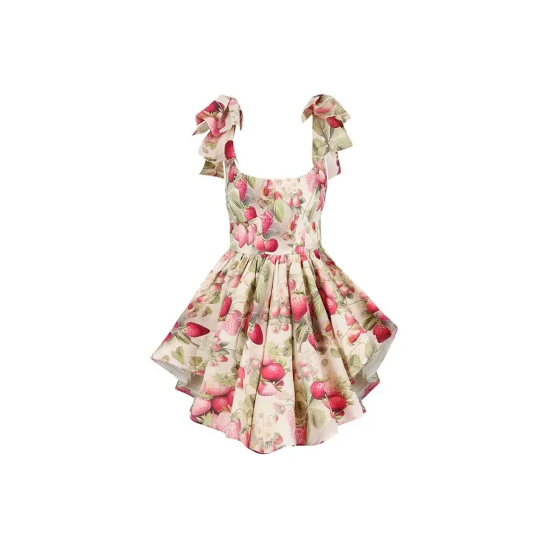 Selkie Collection SS24 Short-Sleeved Dresses Women's Light Apricot Base With Strawberry Print-0