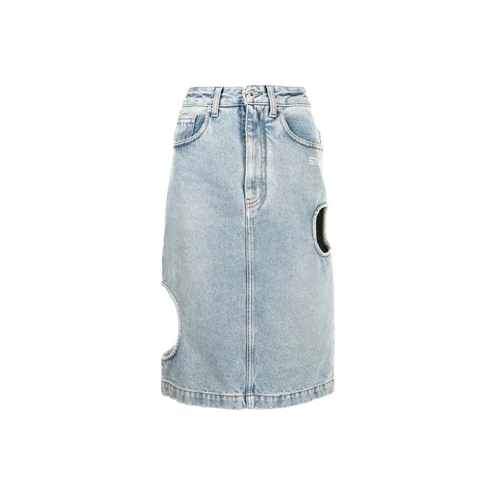 OFF-WHITE FW21 Denim Long Skirts Women's Blue-0