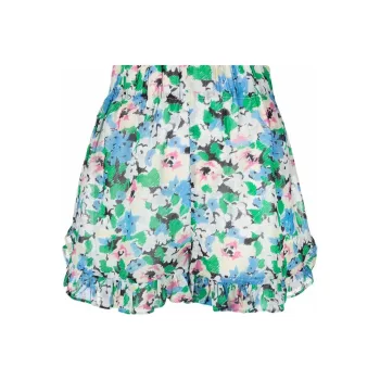 GANNI Ruffle-trim Floral Shorts