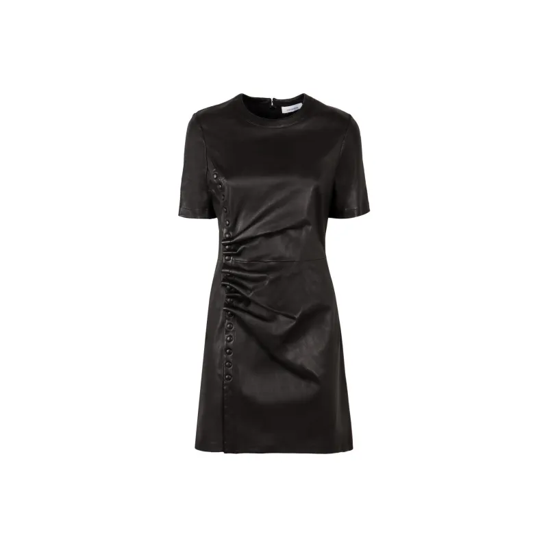 Paco Rabanne Short Gathered Leather Dress-0