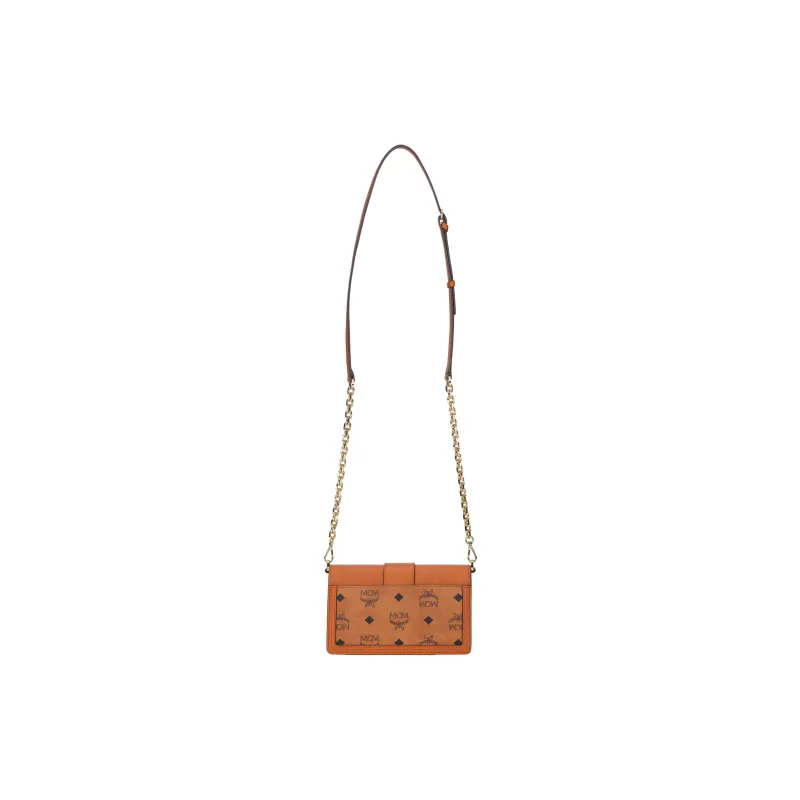 MCM Aren Visetos Cow Leather Patchwork Box Bag, Shoulder Bag, Crossbody Bag Mini Women's Brown Cognac-2