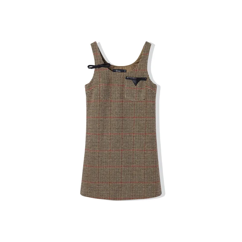 LA CRAWFISH Slip Dresses Women's Coffee Plaid-0