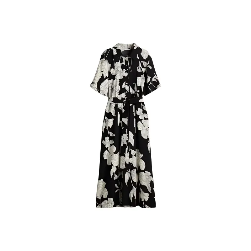 H&M Short-Sleeved Dresses Women's Black/White Floral-0
