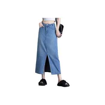 You Cow Me Pants Denim Long Skirts Women's Light Blue