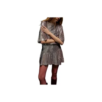 FREE PEOPLE Manuka Sequin Mini Dress Short-Sleeved Dresses Women's Pale Mauve/Light Fuchsia