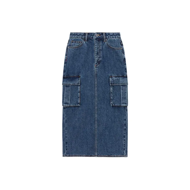 Self portrait Denim Long Skirt Women's Denim Blue-0