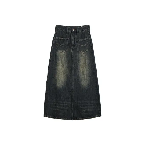 eggka Denim Long Skirts Women's Dark Blue