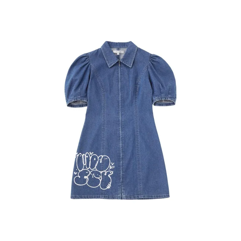 MOUSSY Short Sleeved Dresses Women's Blue-0