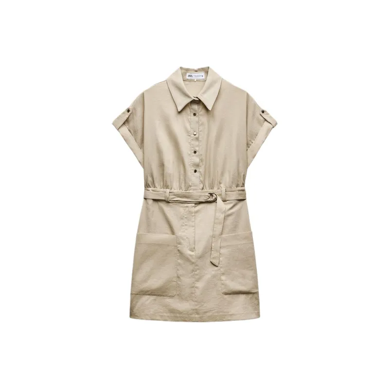 ZARA Short-Sleeved Dresses Women's White-0