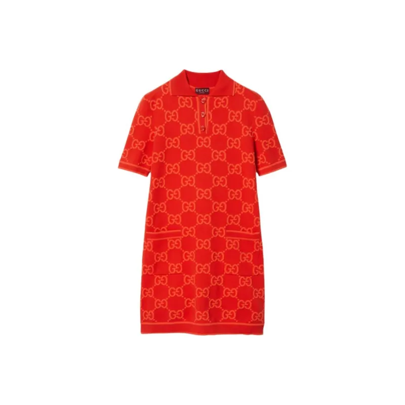 GUCCI GG Polo Dress Short-Sleeved Dresses Women's Red-0