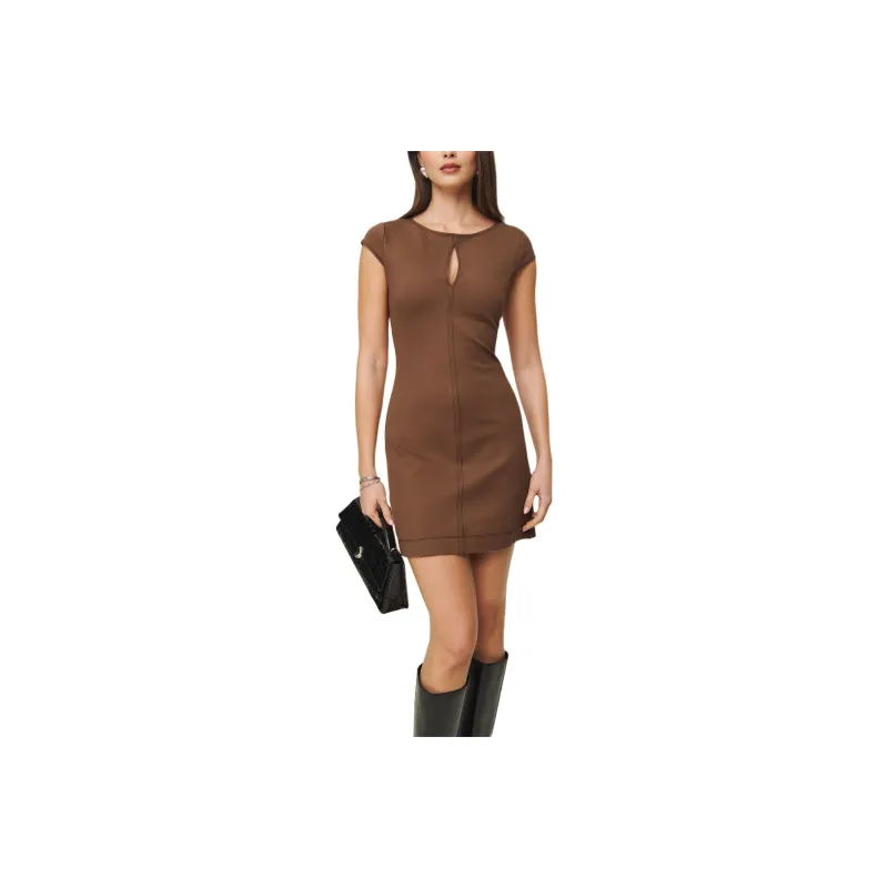 REFORMATION Carsyn Knit Dress Short-Sleeved Dresses Women's Wooden Brown-0