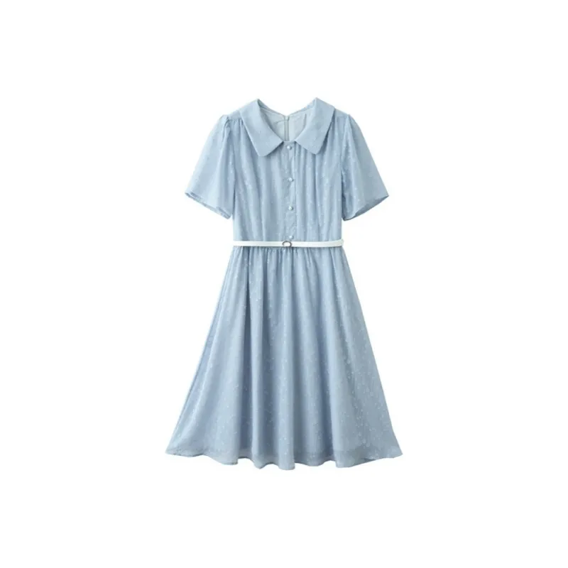 Huagaa Short Sleeved Dress Women's Blue-0