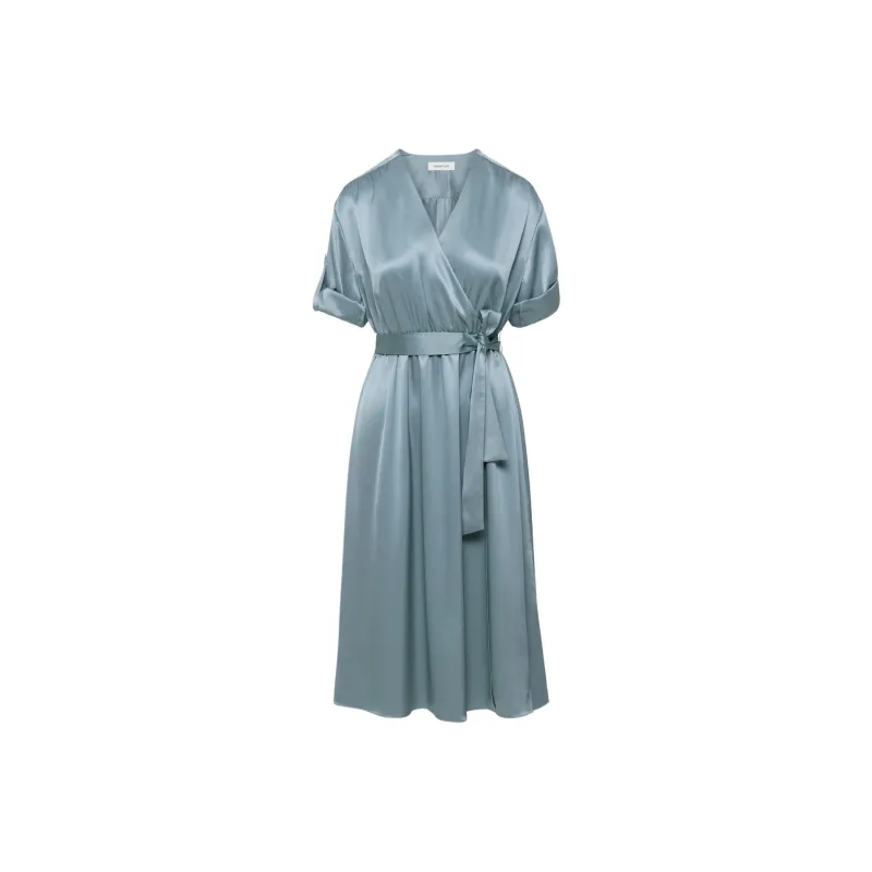 ARITZIA Babaton Armoire Satin Dress Short-Sleeved Dresses Women's Slab Blue/Board Blue-0