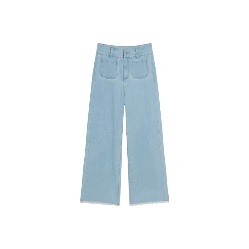 MEETLADY Wide Leg Jeans Women's Light Denim Blue-0