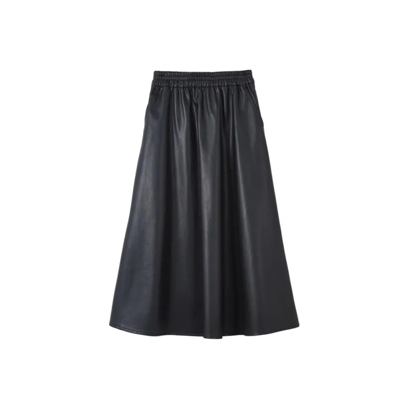 【dme】 Leather Long Skirts Women's Black-0