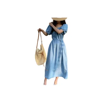 NANING9 Short Sleeved Dress Women's Blue