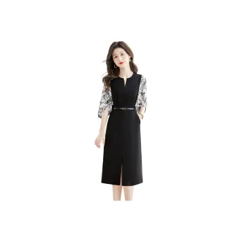 Cypress House Short Sleeved Dress Women's Black & White With Floral
