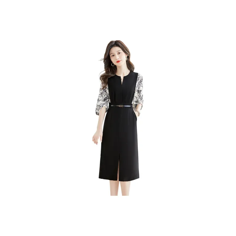 Cypress House Short Sleeved Dress Women's Black & White With Floral-0