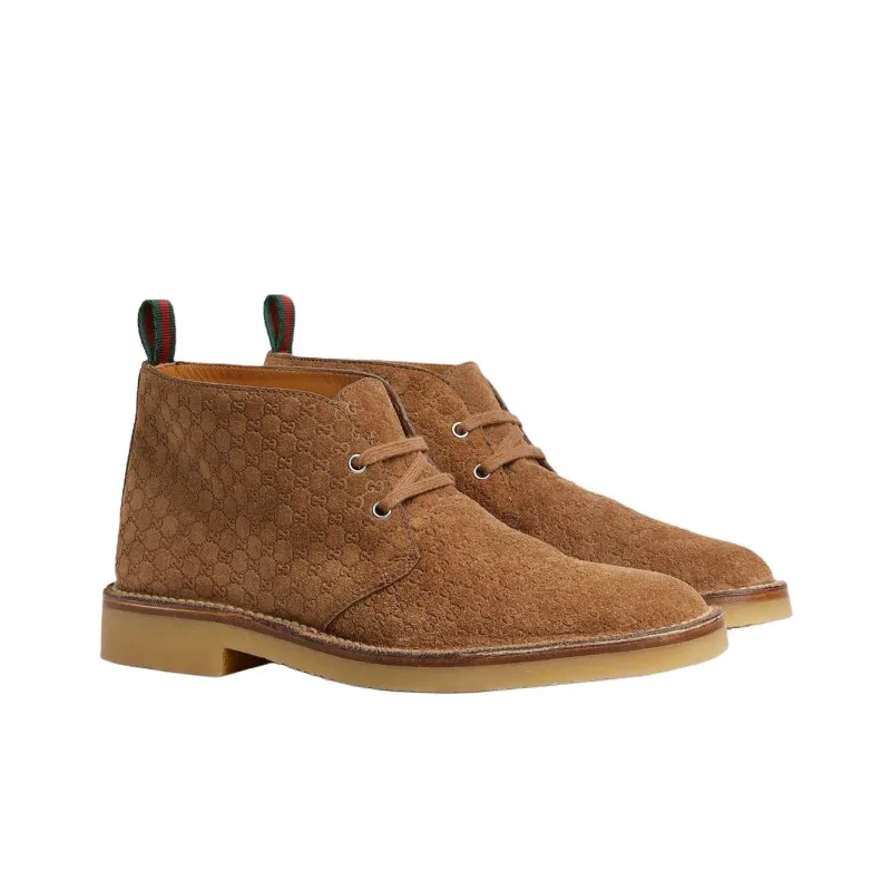 GUCCI Web Ankle Boots Men's Brown-2