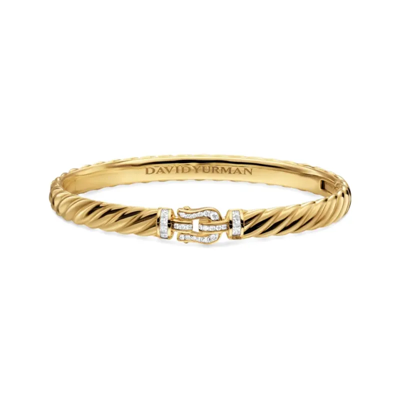 David Yurman 18K Yellow Gold Sculpted Cable Buckle Diamond Bracelet-1