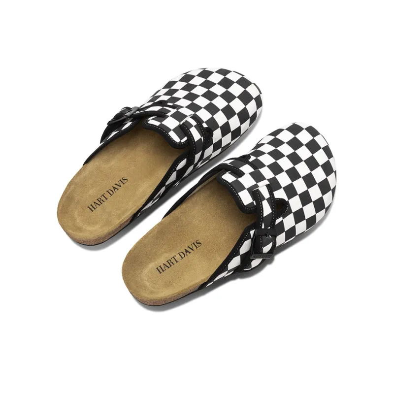 HART DAVIS Cork Sole Abrasion Resistant Slip Resistant Closed Toe Slippers Unisex Black White-2