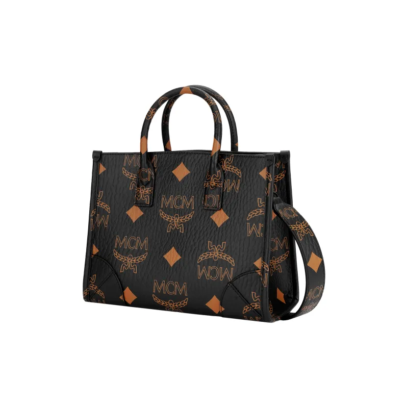 MCM VisetosMünchen Coated Canvas With Nappa Leather Tote Bag Crossbody Bag Handbag Small Size Unisex Black-1