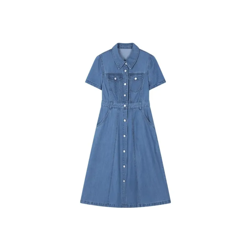 IHIMI Short Sleeved Dress Women's Blue-0