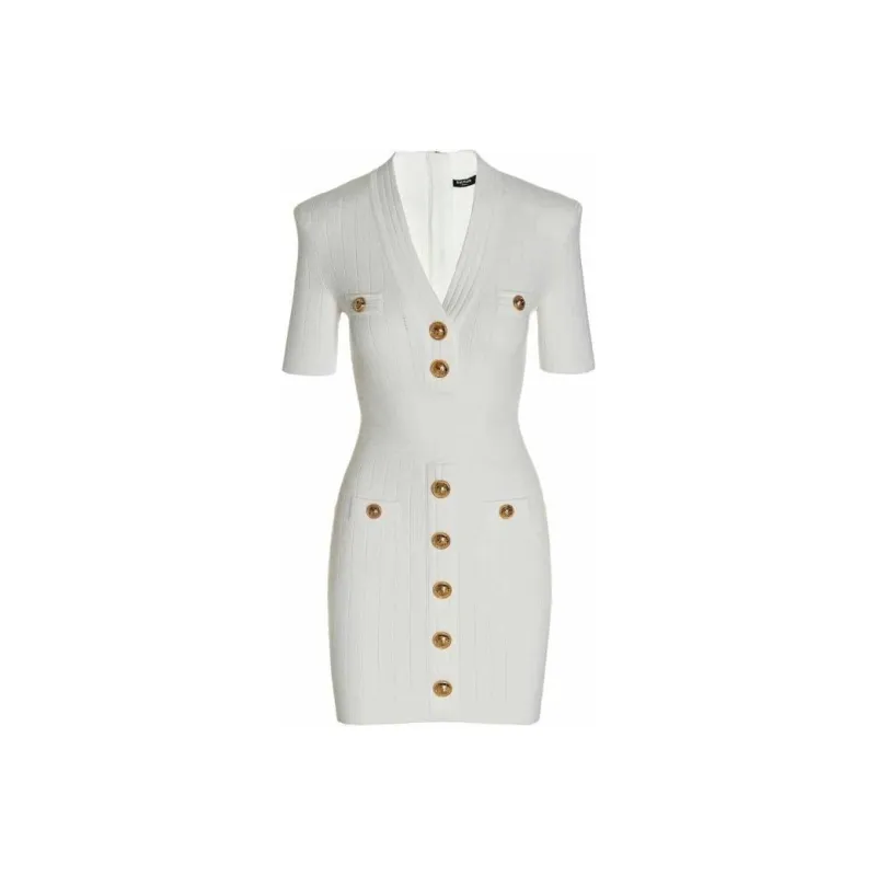 BALMAIN Knitted Button-embellished Minidress-0