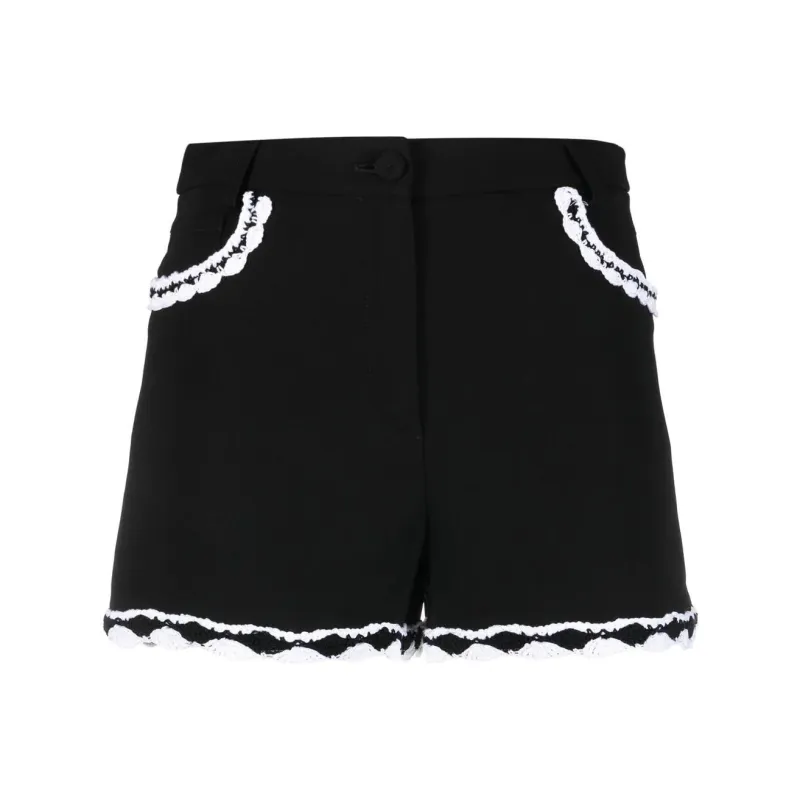 MOSCHINO High Waist Lace Trim Buttoned Shorts-0