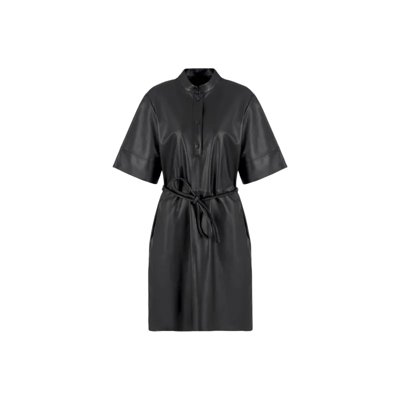 EMPORIO ARMANI Short sleeved Dress In Semi aniline Lambskin Nappa Leather With A Belt-0