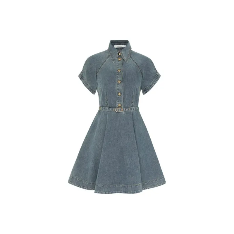 Zimmermann FW24 Short-Sleeved Dresses Women's Denim Blue-0
