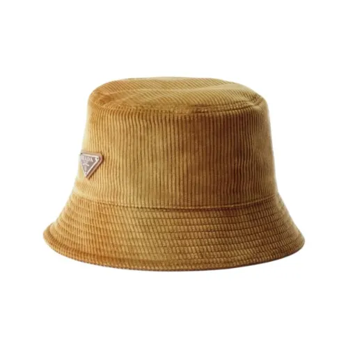 PRADA Enamel, Metal, Cotton Corduroy Bucket Hats Men's Yellow