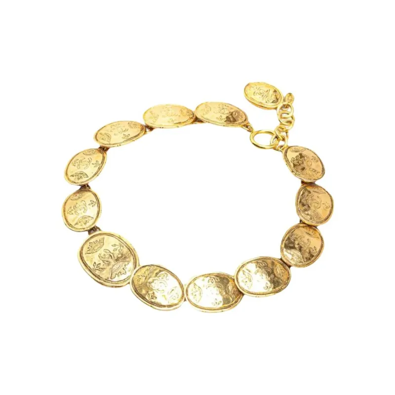 CHANEL 1980 1990 Cc Plated Regal Crown Medallion Link Necklace Costume Necklace-1