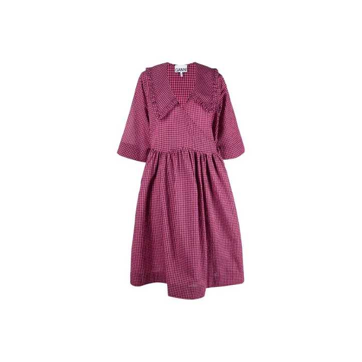 GANNI Gingham-print Mini Wrap Dress-0