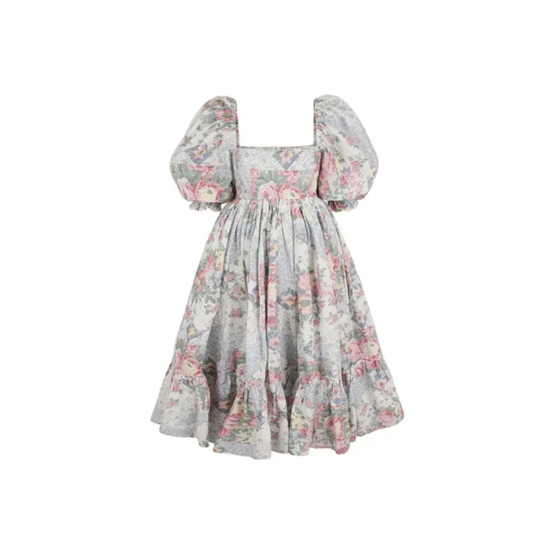 Selkie Collection FW24 Short Sleeved Dresses Women's White Base All Season Petal Patchwork Print-0