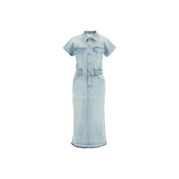 GANNI Frayed Hem Midi Denim Dress